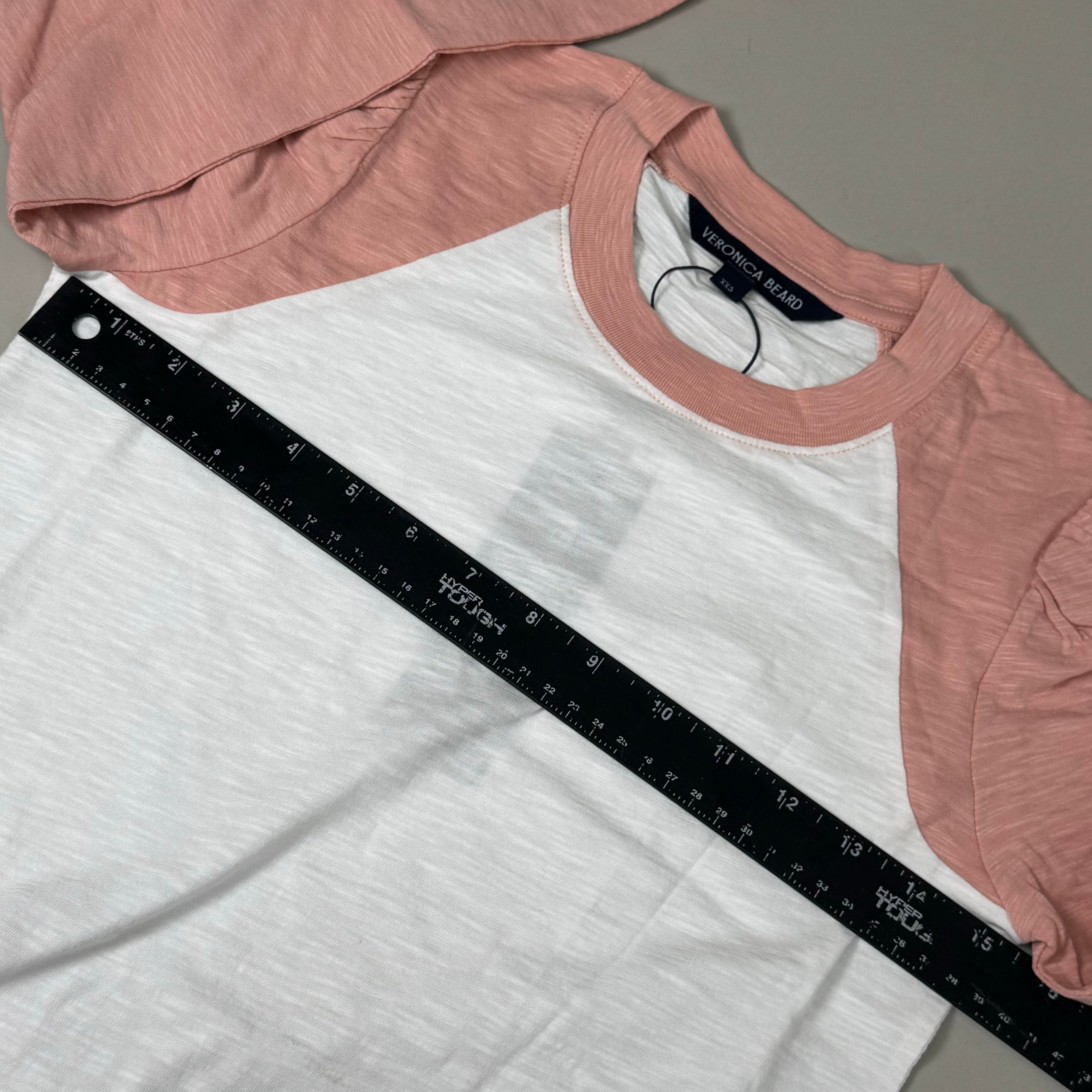 VERONICA BEARD Jeans Women's Mason Baseball Tee Sz-XXS Rosebloom/White