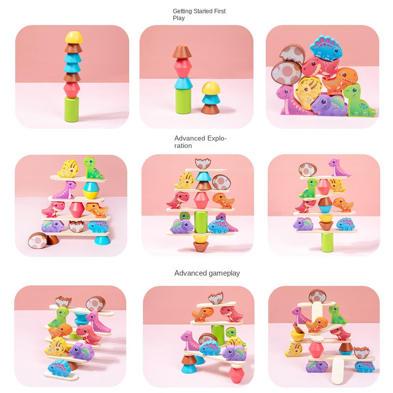 Children's Wooden Dinosaur Animal Stacking Music Balance Building Blocks Kindergarten Puzzle Toy