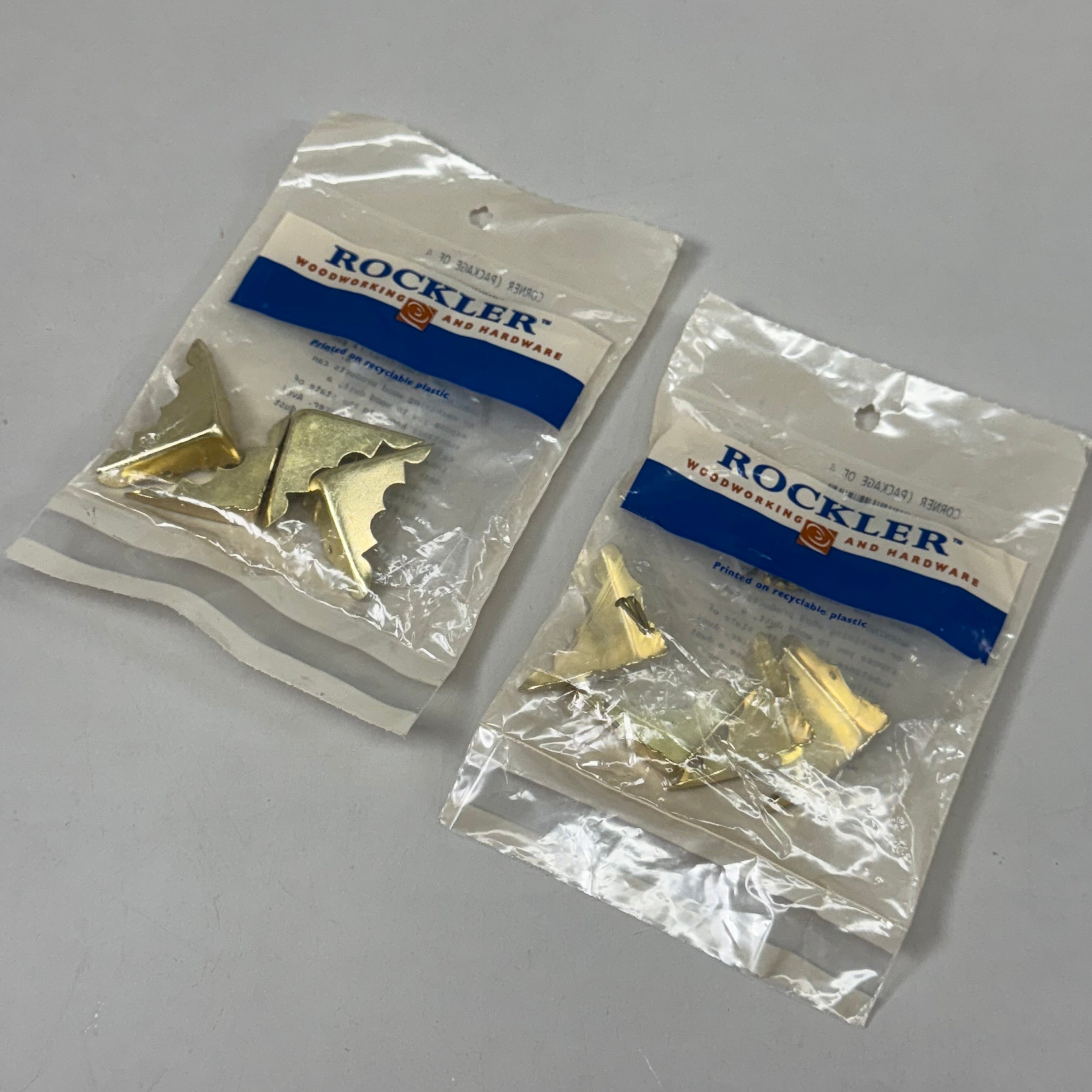 ROCKLER (2 PACK) Brass Plated Trunk Replacement Corners w/ Nails 4 Pc Gold 27508