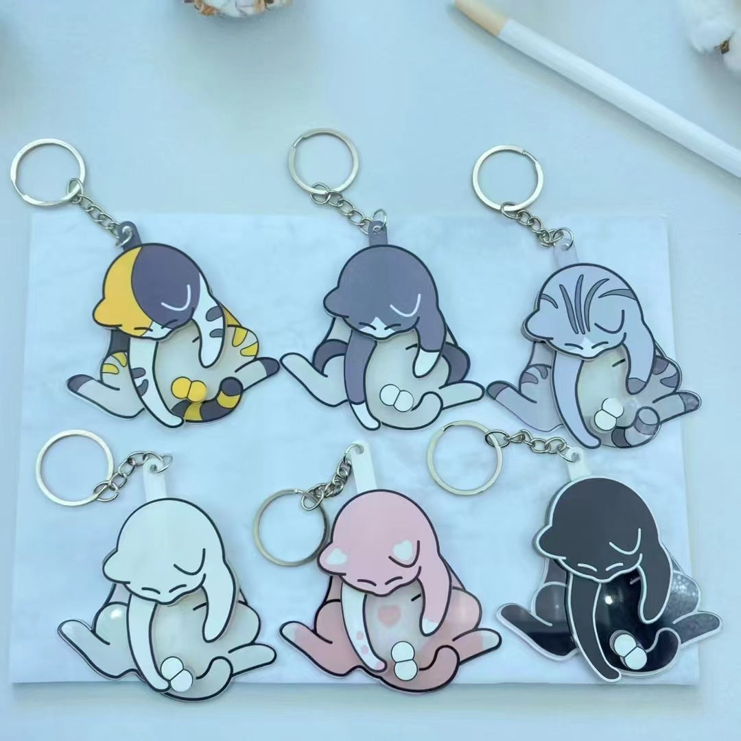 Creative Pulling and Playing Egg Cat Keychain Pendant Cute and Bizarre Spinable Bag Pendant