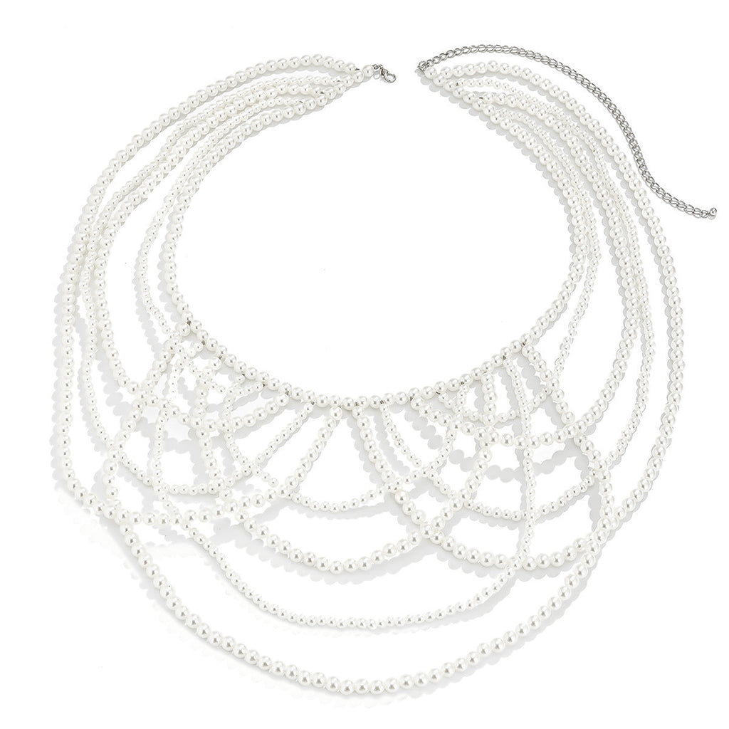 Minimalist party butterfly corset chain women's body chain imitation pearl tassel waist chain shoulder chain jewelry