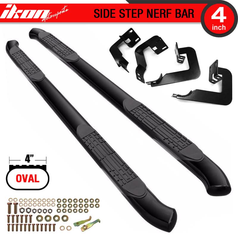 Fits 04-08 Ford F150 Super Cab 4in Black Oval Curved Running Boards
