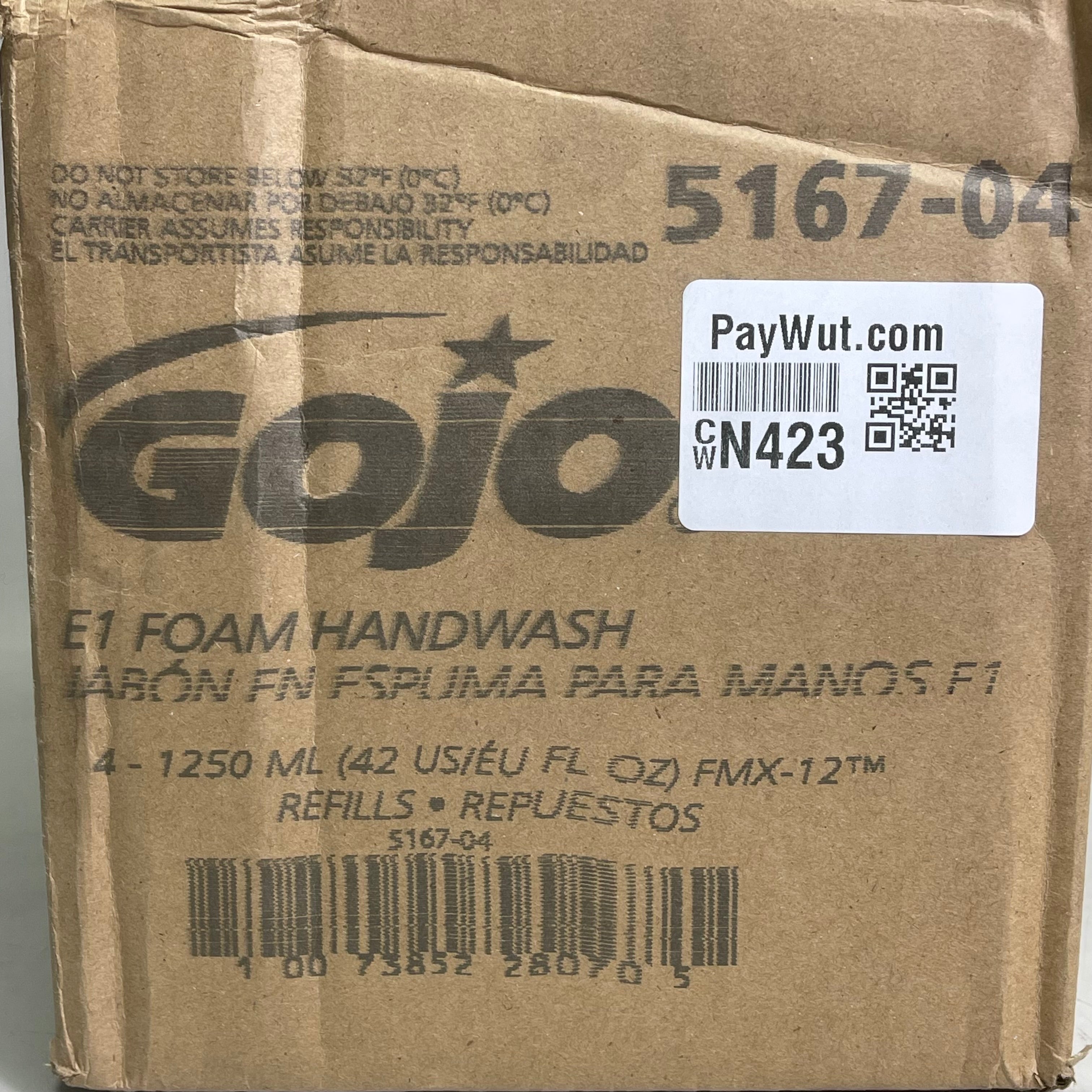 GOJO E1 Foam Handwash Refill Soap Dispenser Fragrance Free 1250mL 5167-04