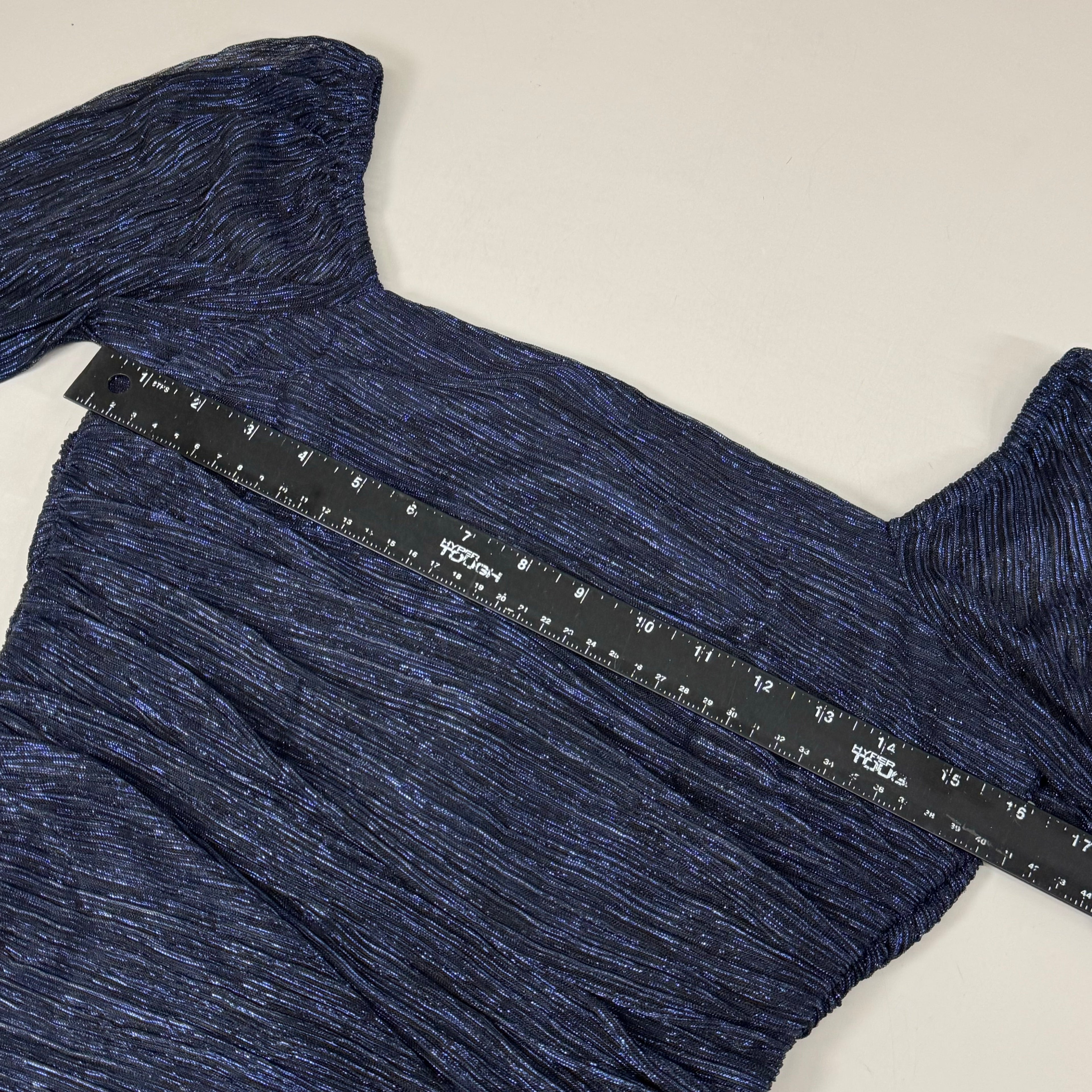 MELANIE LYNE Shimmering Ruched Plisse Dress Women's Sz M Navy/Black 6030103-2180