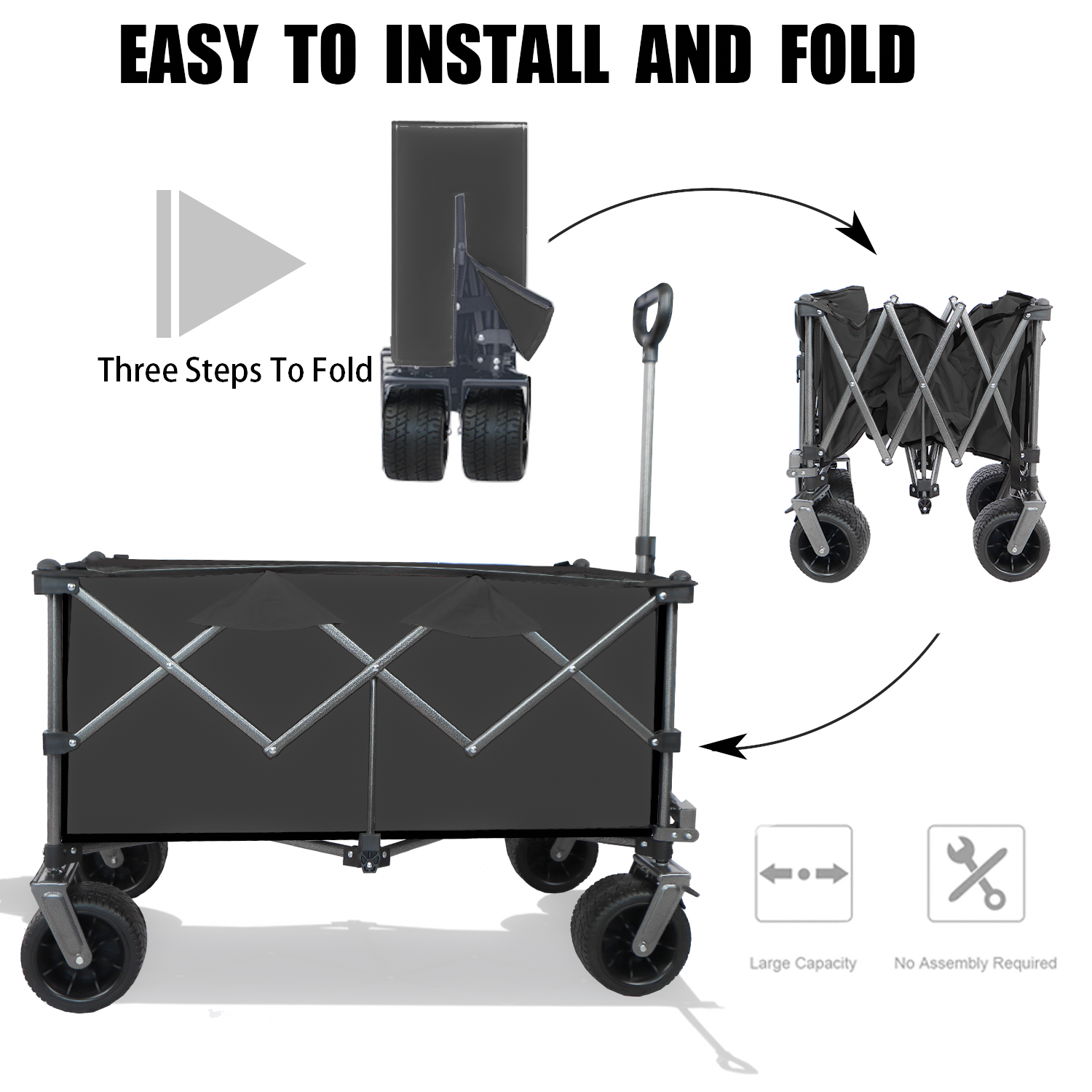 Collapsible Folding Wagon Push Pull Foldable Beach Wagon Cart