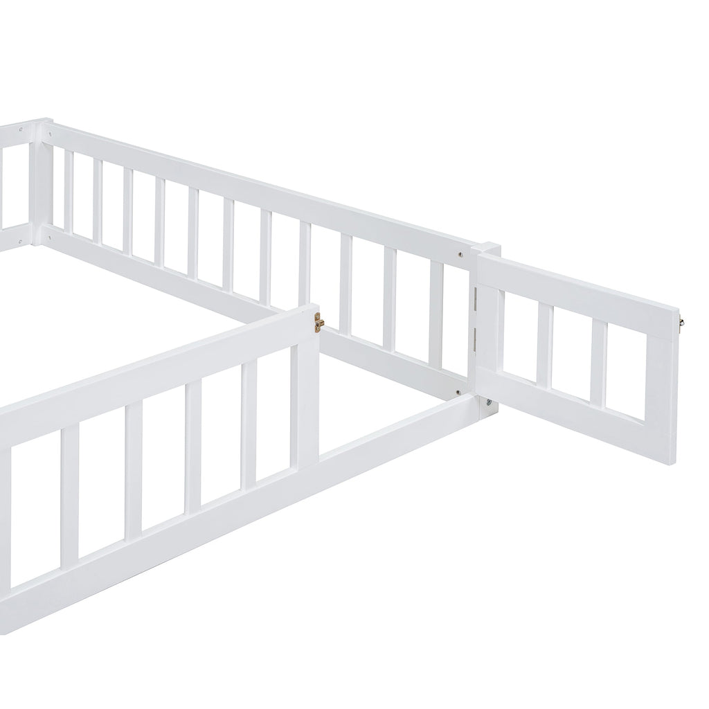 Wooden Full Size Children's Bed with Detachable Headboard and Integrated Clothes Drying Rack, White