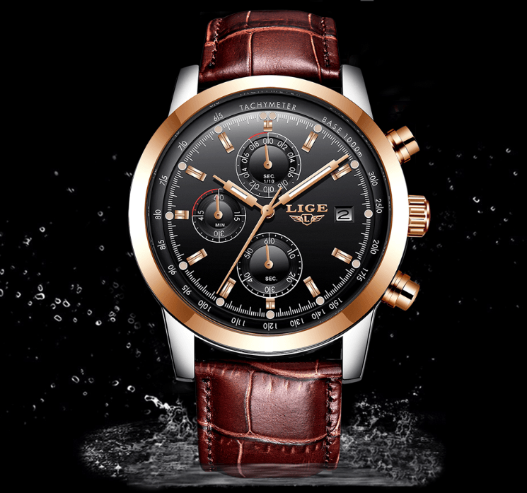 Men's  Waterproof Watch With Chronometers Date Display And Fluorescent Pointers Excellent Look Perfect Gift