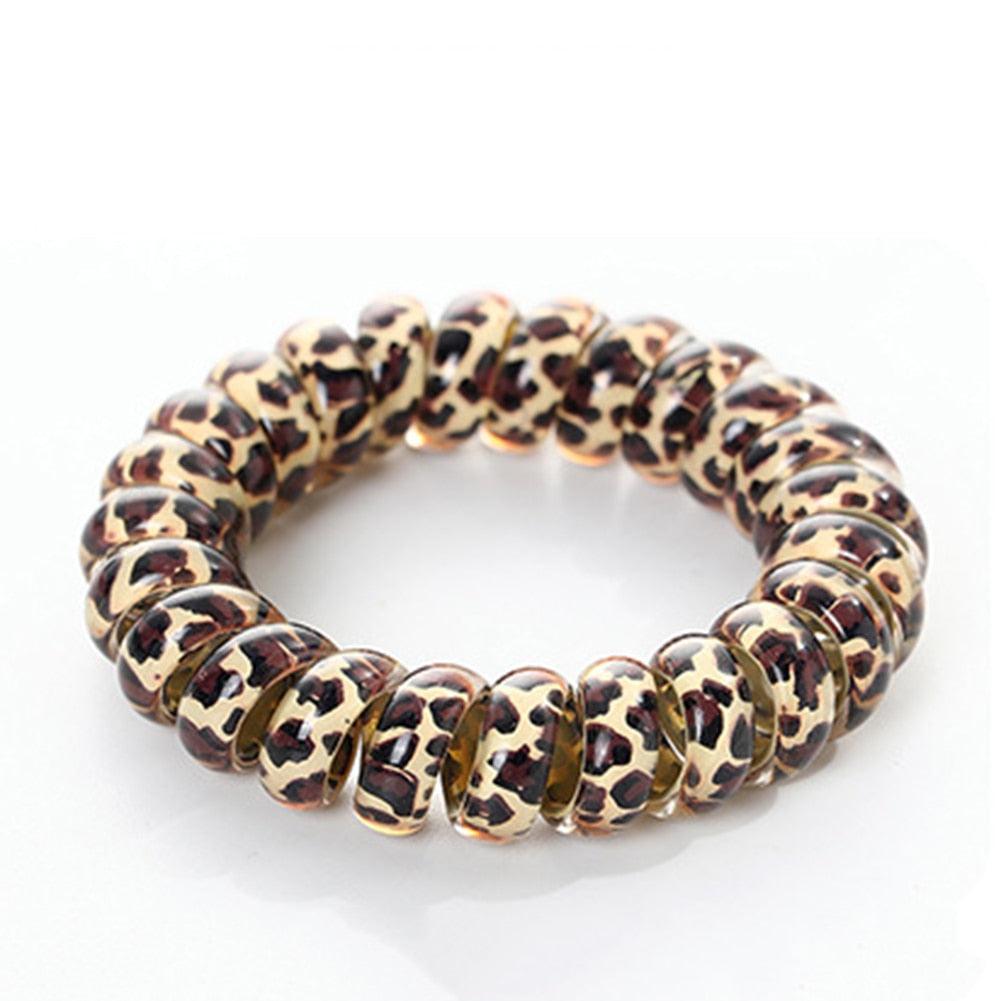 1Pcs Leopard Women Hair Accessories Ladies Telephone Cord Hair Tie Lady Scrunchies Ponytail Hair Female Girl Holder Rope Girls Ponytail Holder Accessories Pack