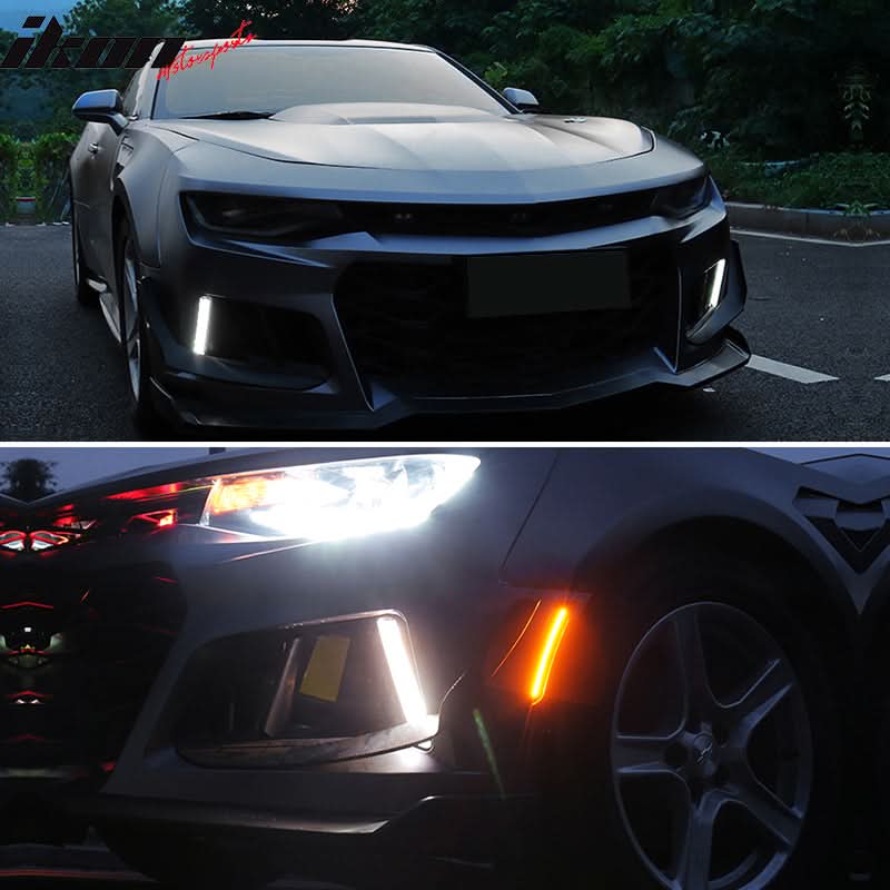 2016-2024 Chevy Camaro Clear Fog Lights w/ Amber Switchback Signal ABS