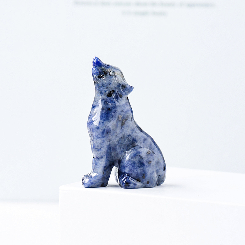 Natural crystal wolf cub carving piece, crystal animal raw stone, mineral specimen, home decoration ornament