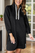 Classic Textured Zip Mini Dress Trendy Long Sleeve Dress for Women Modern Dress