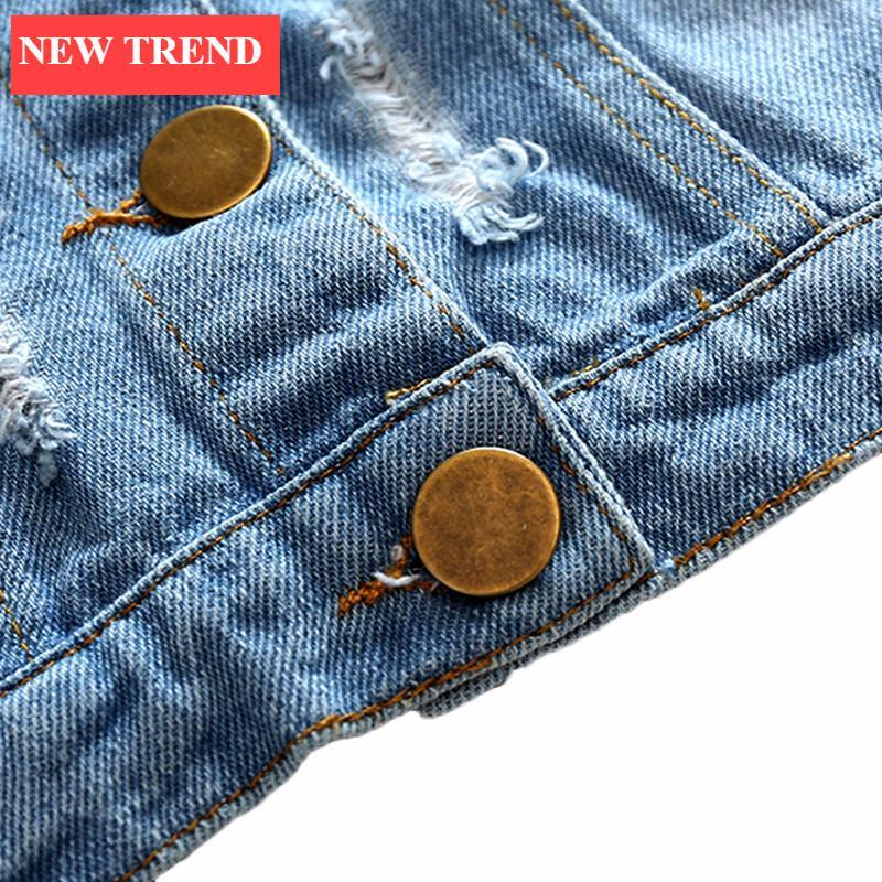 Modern Luxury Baby Girls Outerwear Jeans Coat Ripped Embroidery Jackets For Girls With Roses