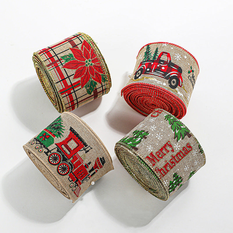 Christmas ribbon imitation linen ribbon decoration bow accessories snowflake Christmas ribbon in stock