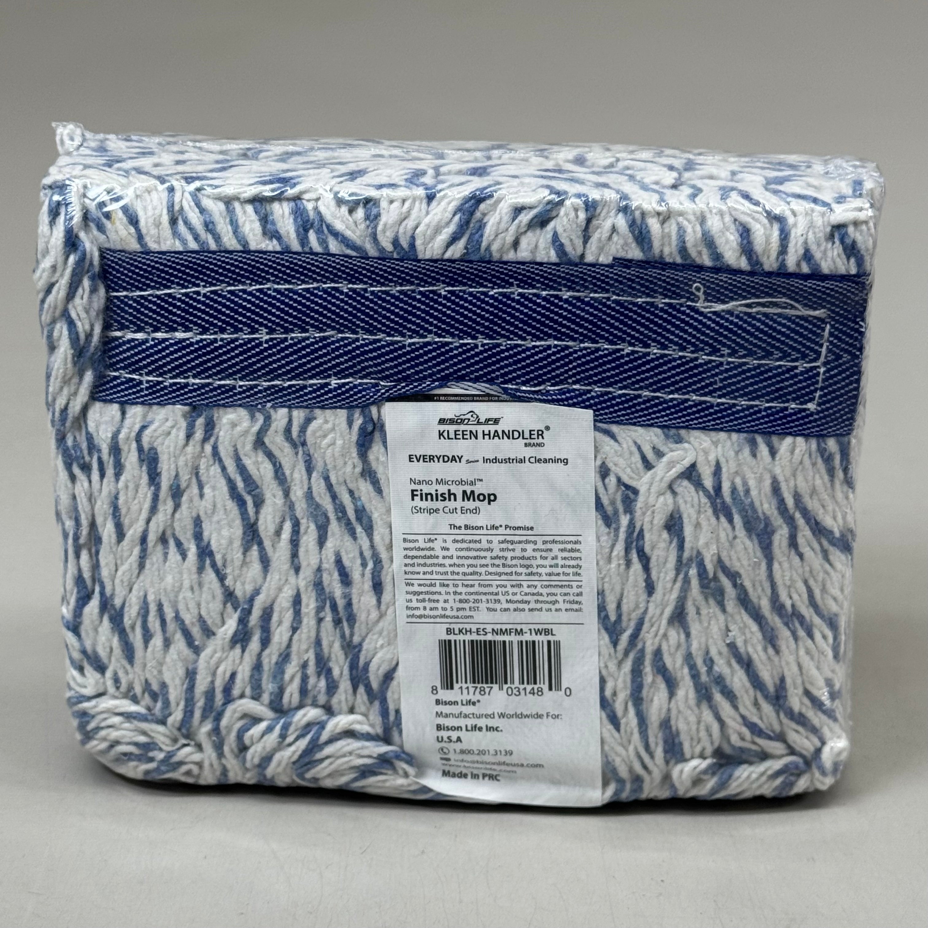 BISON LIFE (10 PACK) Nano Microbial Finish Mop Strip Cut End 1.25" BLKHESNMFM