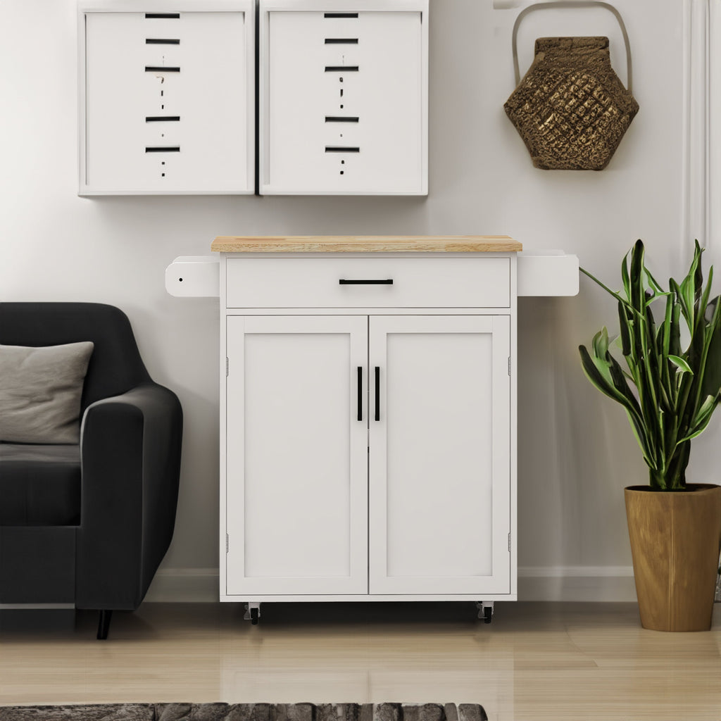 Kitchen island rolling trolley cart with 1 drawer & 2 doors with storage racks & Adjustable Shelves & towel rack