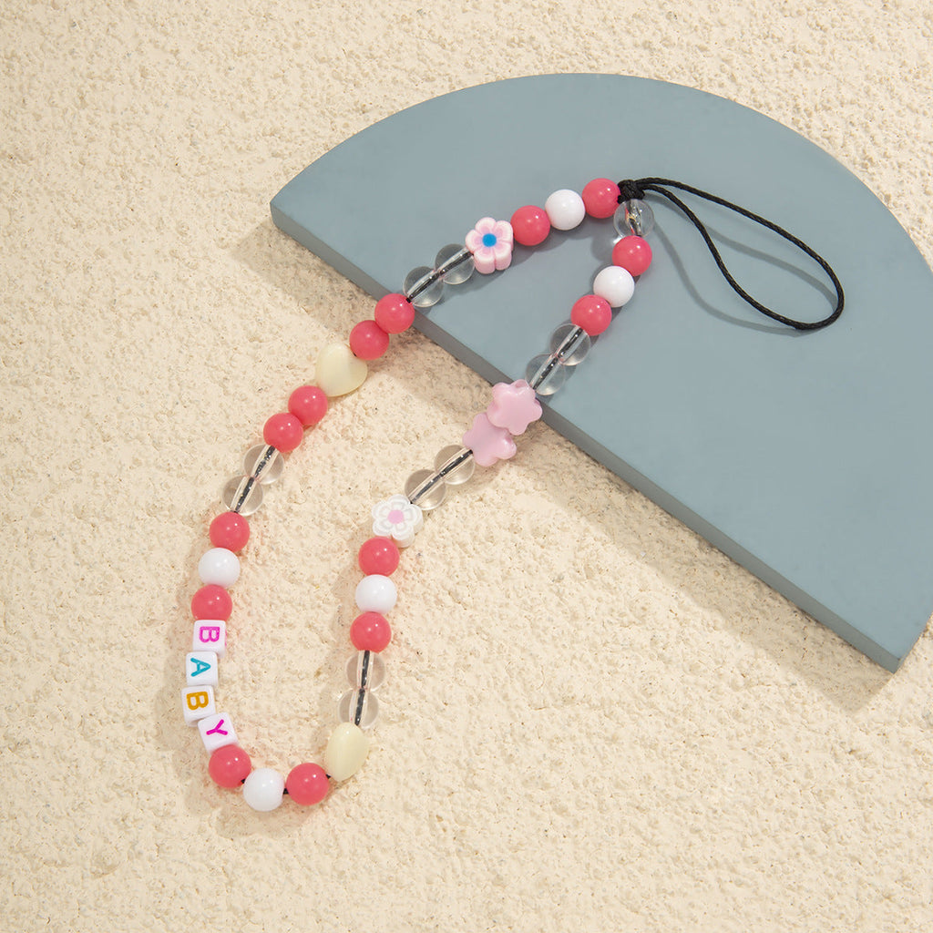 Fashion daisy acrylic letter bag, mobile phone hanging chain, handmade bead weaving accessories