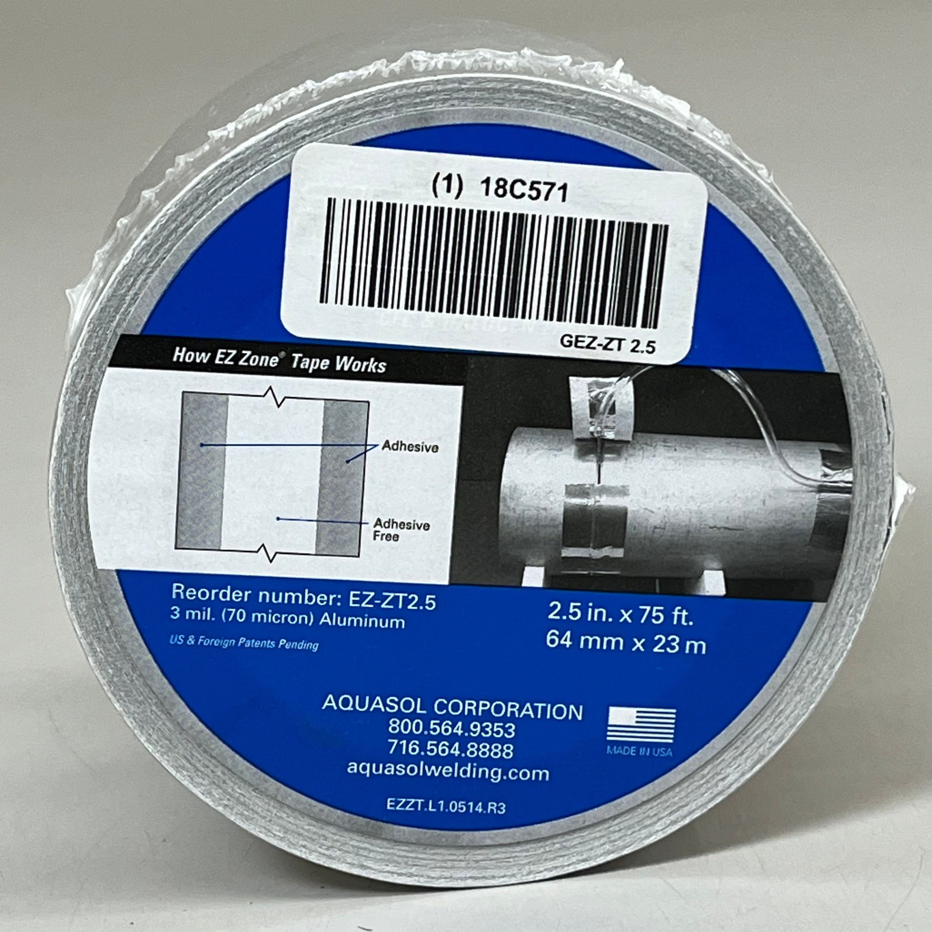 AQUASOL EZ Zone Tape Aluminum Coated Withstands 500 Degree 2.5" x 75ft EZ-ZT2.5