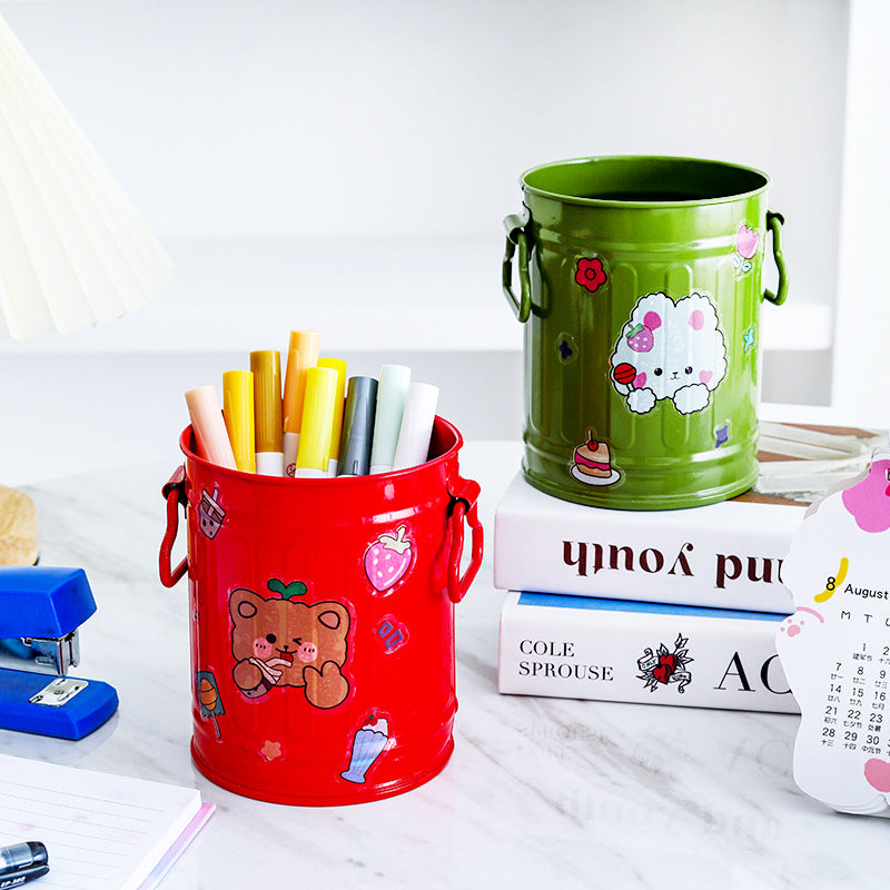 Cylindrical wrought iron pen holder DIY creative desktop storage bucket multifunctional stationery pen holder
