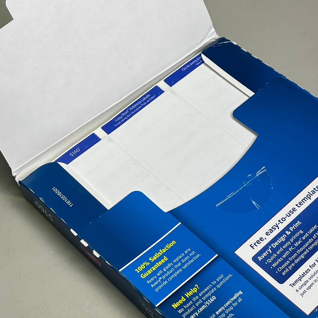 AVERY Easy Peel Sure Feed Address Labels 30 Sheet 1"x 2-5/8" Adhesive White 5160