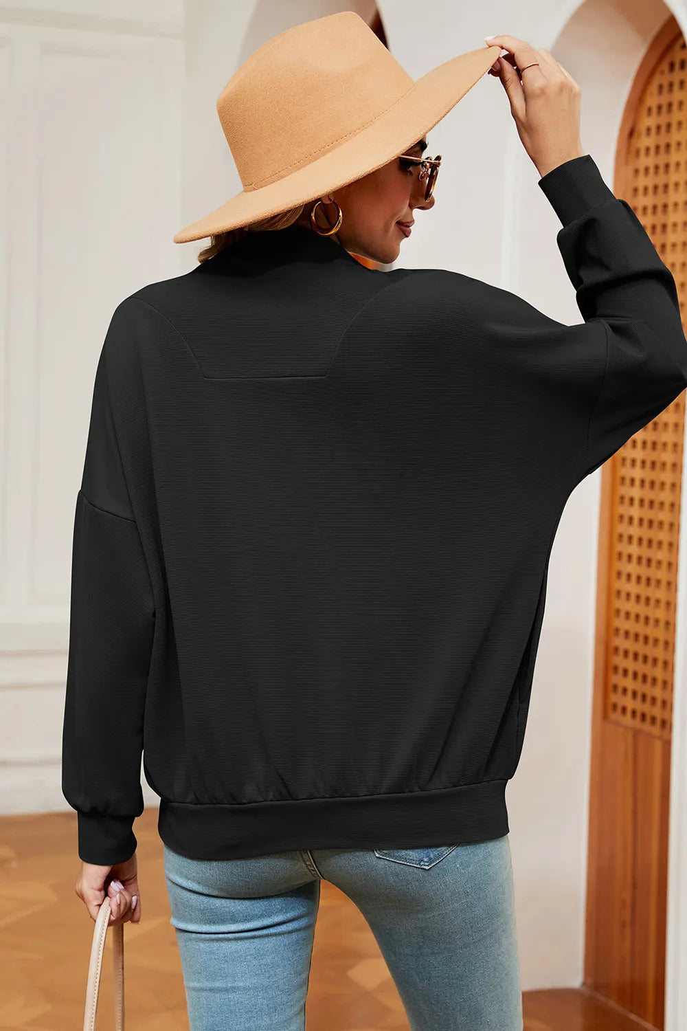 Autumn and winter new solid color zipper long sleeved loose pullover sweatshirt jacket for women