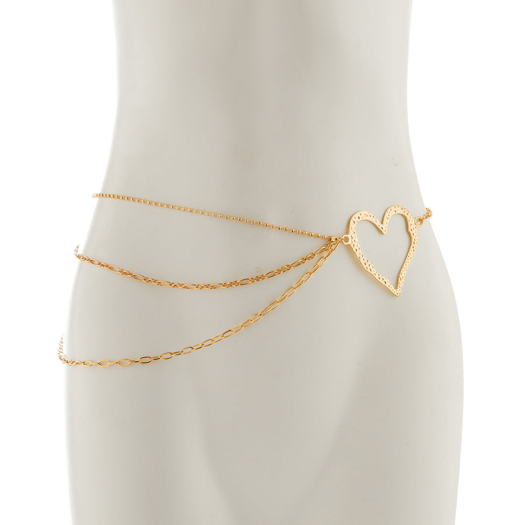 Sweet Cool Ins Exaggerated Big Love Waist Chain Female Personality Metal Thin Chain Body Chain