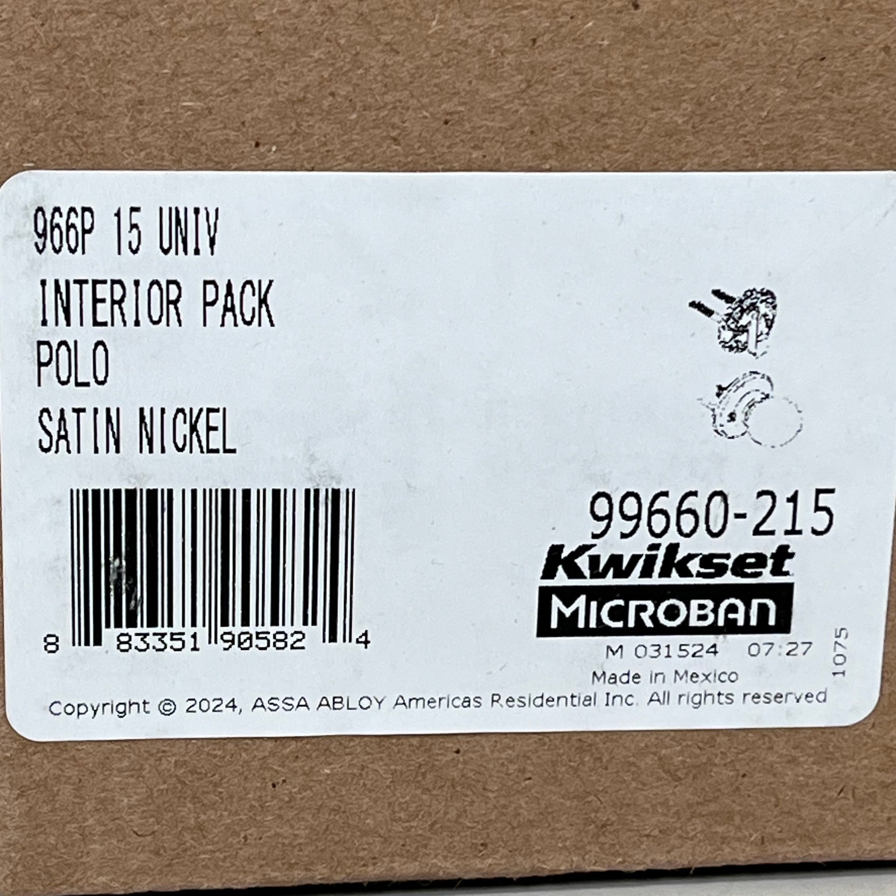 KWIKSET Polo Knob Single Cylinder Interior Pack Round Rose Satin Nickel 966P-15.UNIV