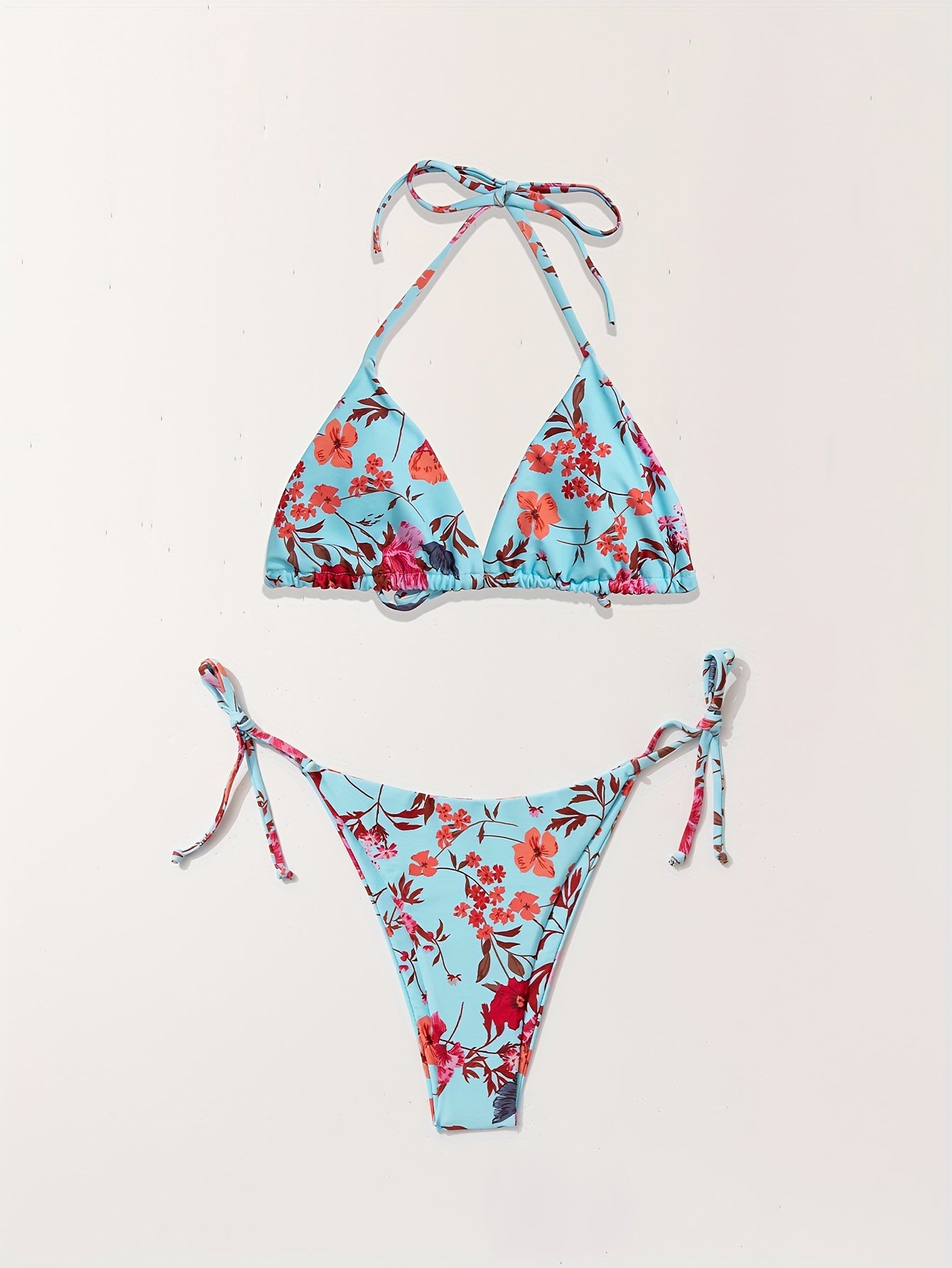 Bikini European Style Floral Print 3 Piece Swimsuit Set for Women – Sexy V Neck Bikini with Cross Strap Detail and Matching Long Sleeve Cover-Up – High Stretch Trendy Swimwear for Summer Beach Vacations Resort Looks and Poolside Fashion