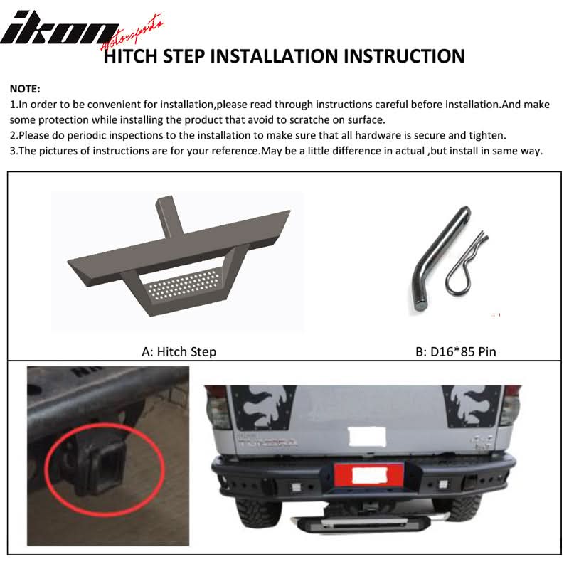 Universal Pick Up Trunk V2 Black Powder Coated Step Bumper Guard Steel