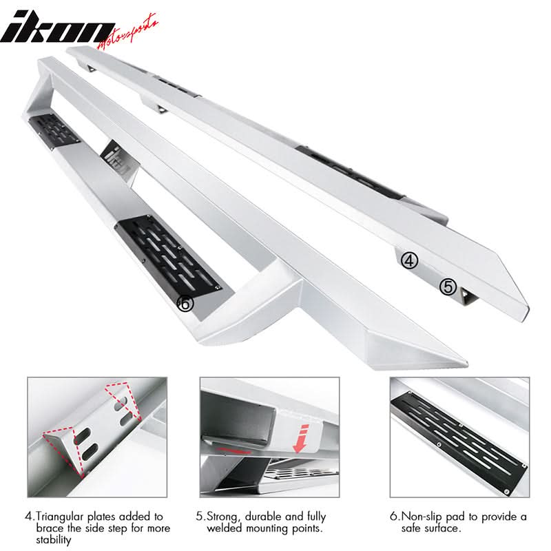 2007-2021 Toyota Tundra Double Cab IKON V1 Silver Running Boards Steel