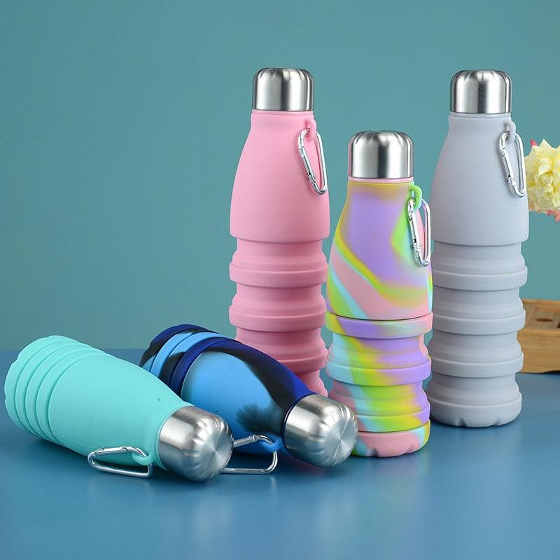550ML Portable Silicone Bottle Retractable Folding Water Bottle Outdoor Sports Travel Drinking Cup with Large Capacity Silicone Foldable Sports Bottle Reusable Folding Travel Water Container for Gym Camping Hiking Fishing