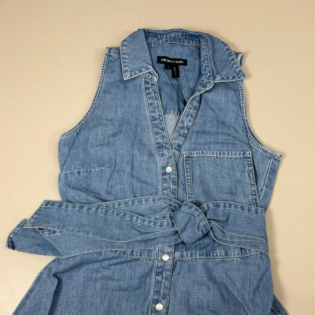 VERONICA BEARD Jeans Edwina Sleeveless Midi Dress Sz-0 Iceberg J24067101287IC