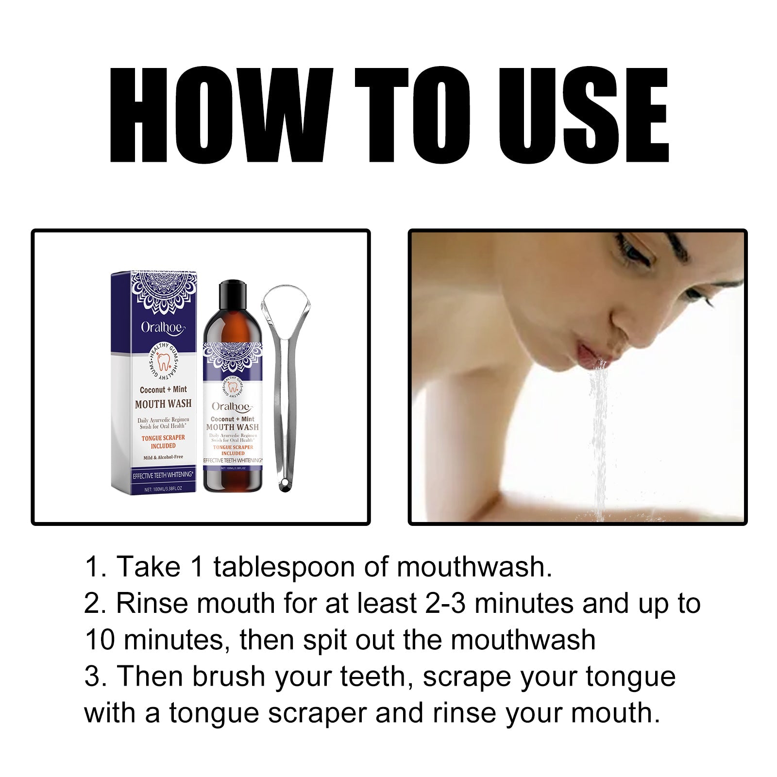 Coconut Mint Mouth Wash, Fresh Breath Clean Tongue Coating Whitening Teeth Oral Care Mouthwash