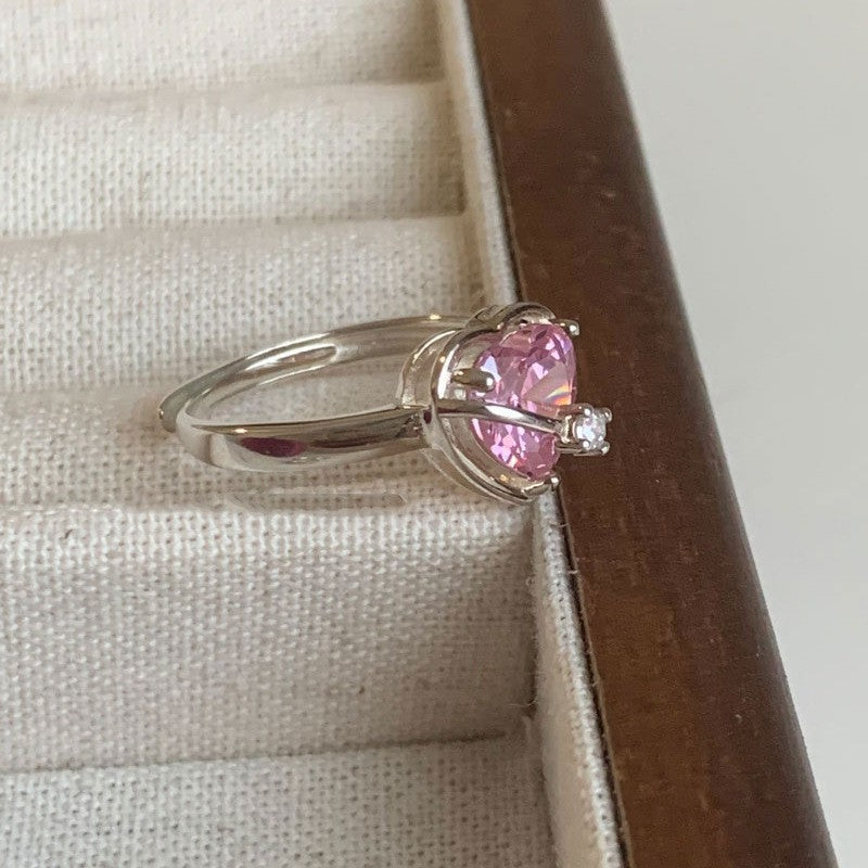 Dopamine love colored zircon diamond ring female niche index finger high-end fashion personality open ring