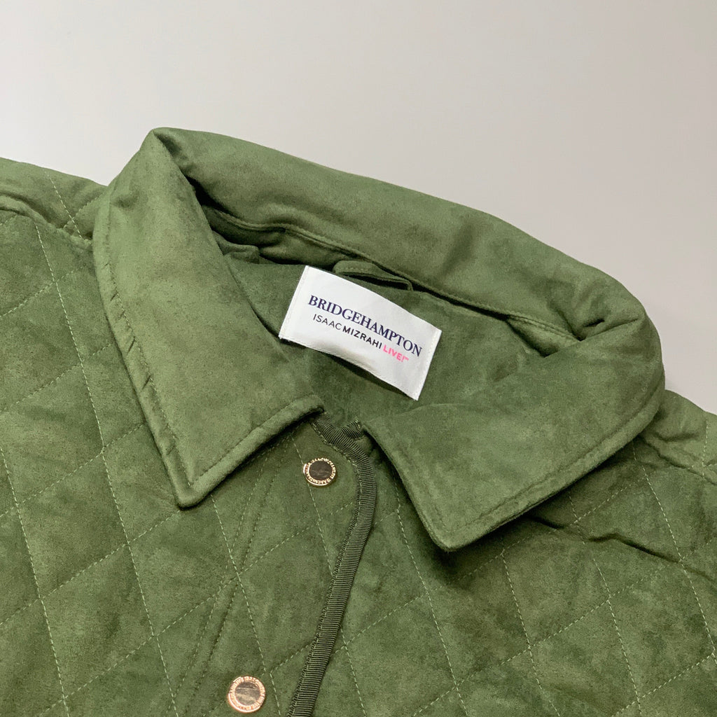 BRIDGE HAMPTON ISSAC MIZRAHI LIVE! Faux Suede Coat Full Snap Up Basil Size 1X