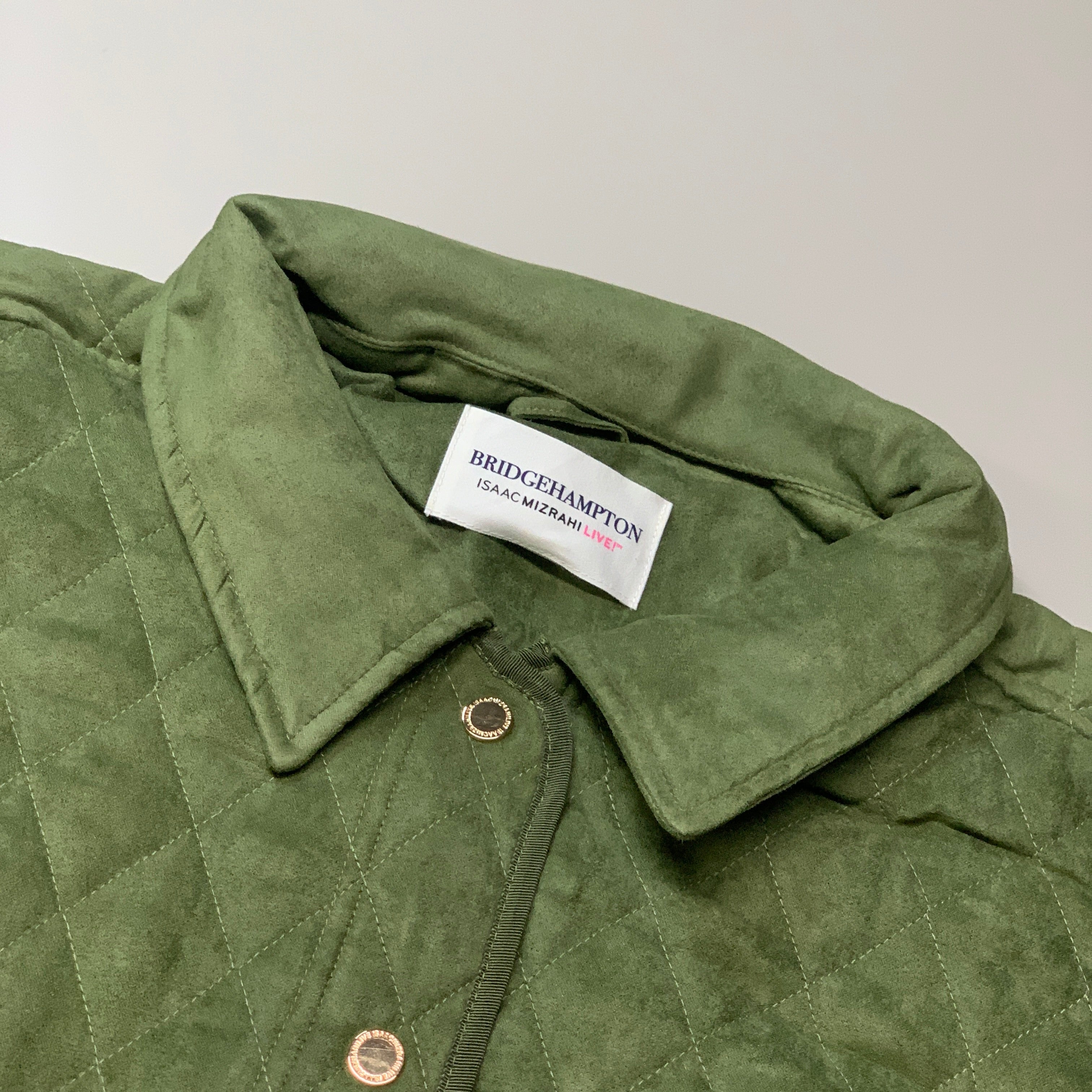 BRIDGE HAMPTON ISSAC MIZRAHI LIVE! Faux Suede Coat Full Snap Up Basil Size 1X