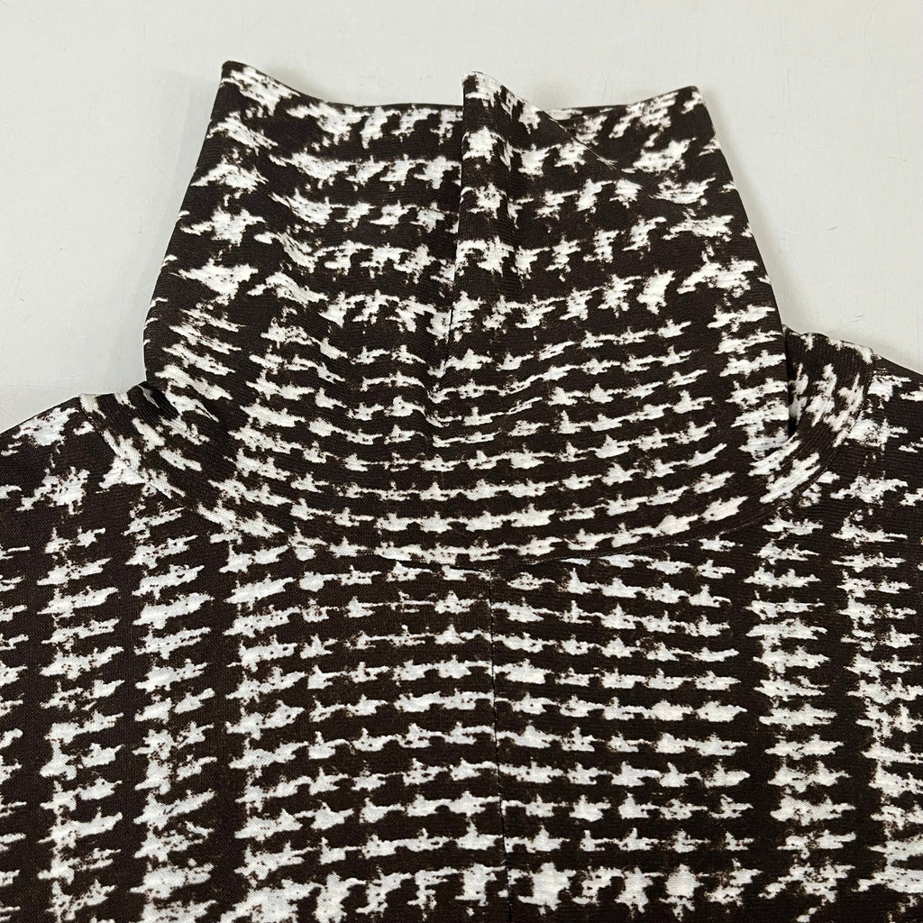 NORMA KAMALI Sleeve Open Back Catsuit Footsie Women's Sz S/36 Chocolate Plaid
