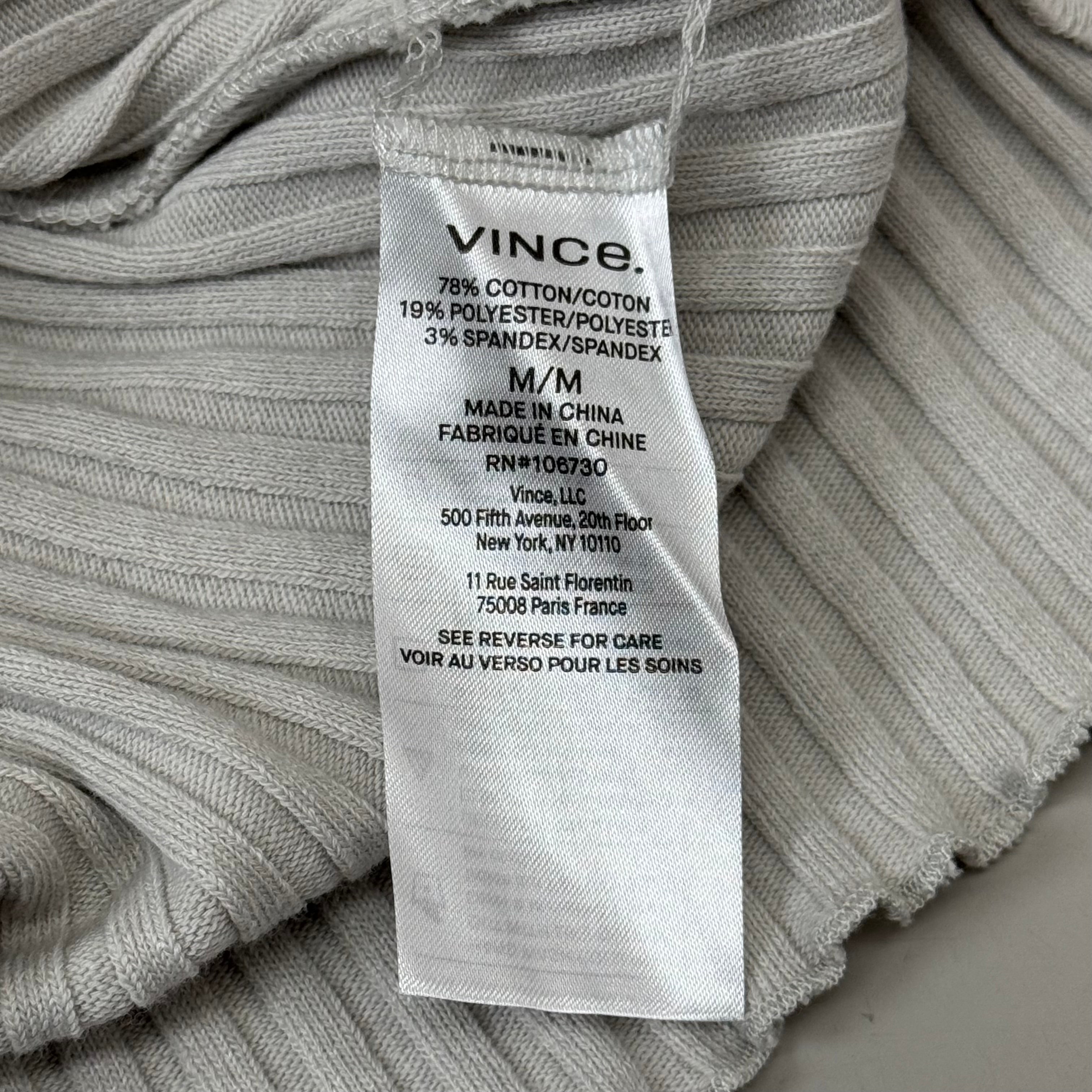 VINCE Ribbed Cotton-Blend Polo Dress 4 Button Women's Sz M Salt Glass V041584525