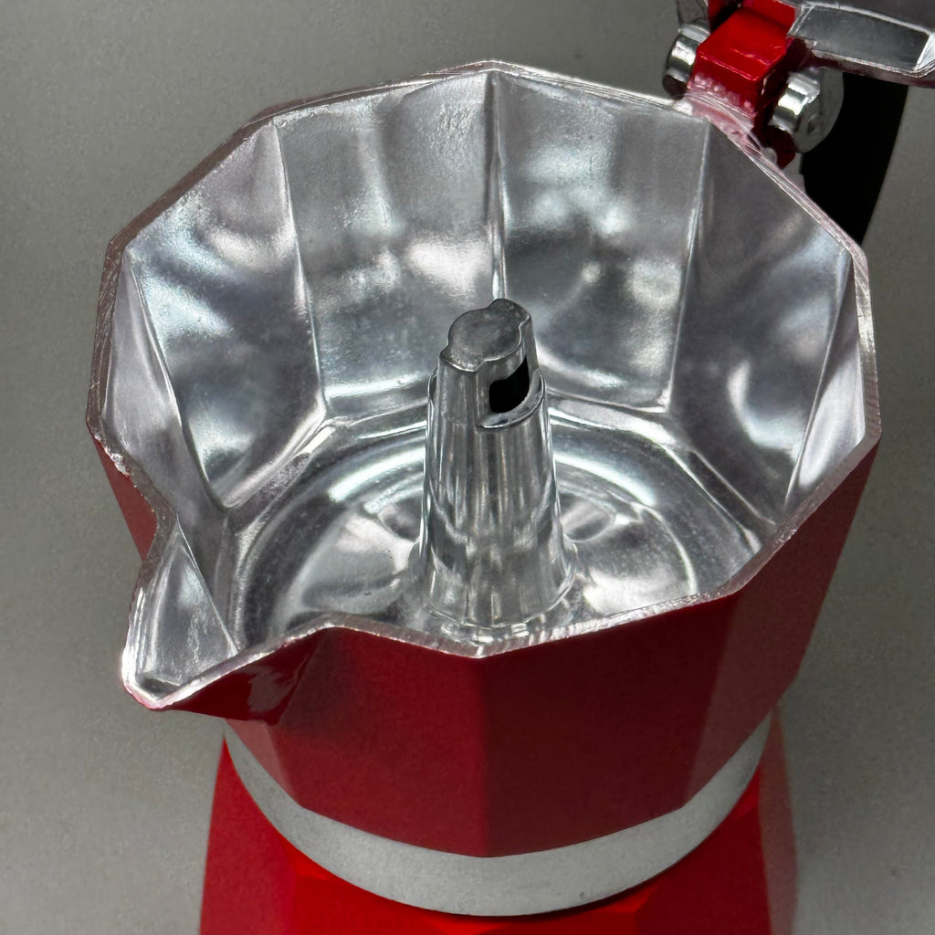 COOK PREP EAT Aluminum Espresso Coffee Stay Cool Handle 3-Cup Capacity Red 33122