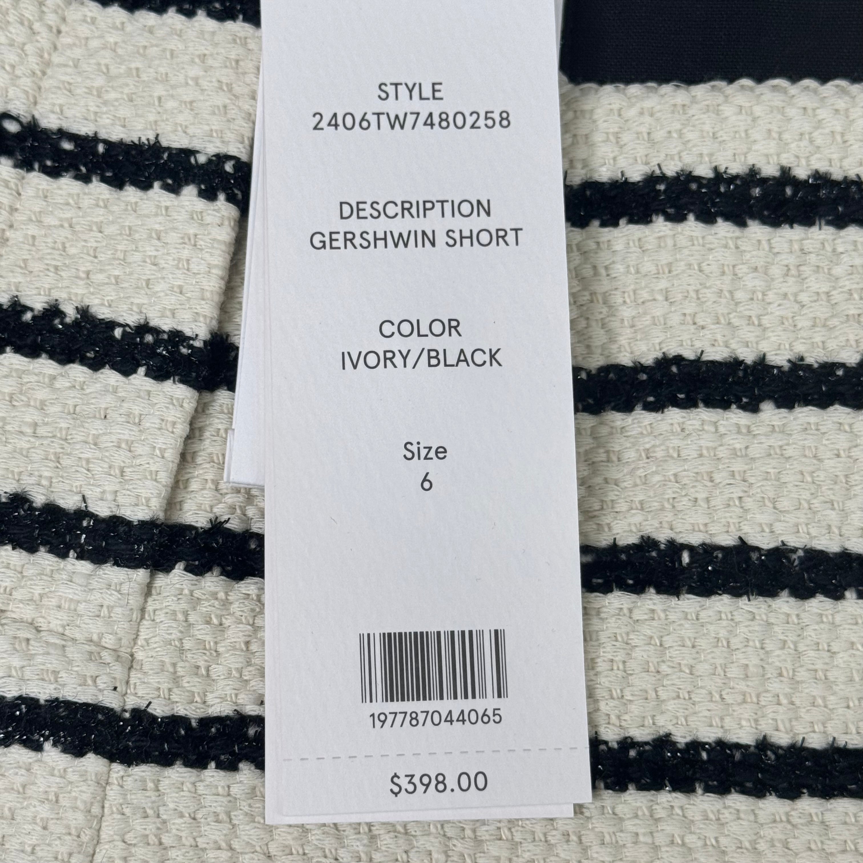 VERONICA BEARD Women's Gershwin Short Sz-6 Ivory/Black 2406TW7480258