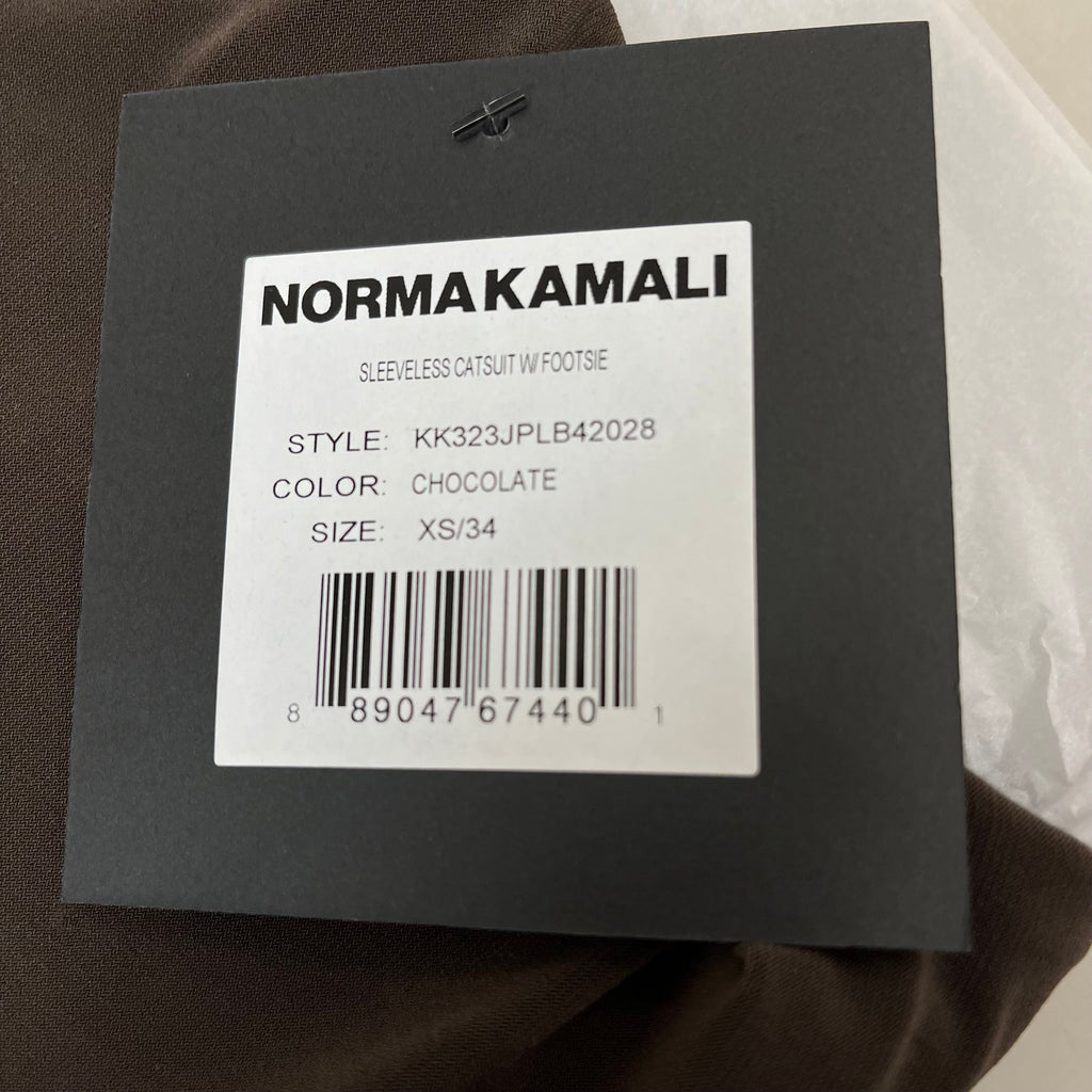 NORMA KAMALI Sleeveless Catsuit w/ Footsie Hidden Zip Women's Sz XS/34 Chocolate