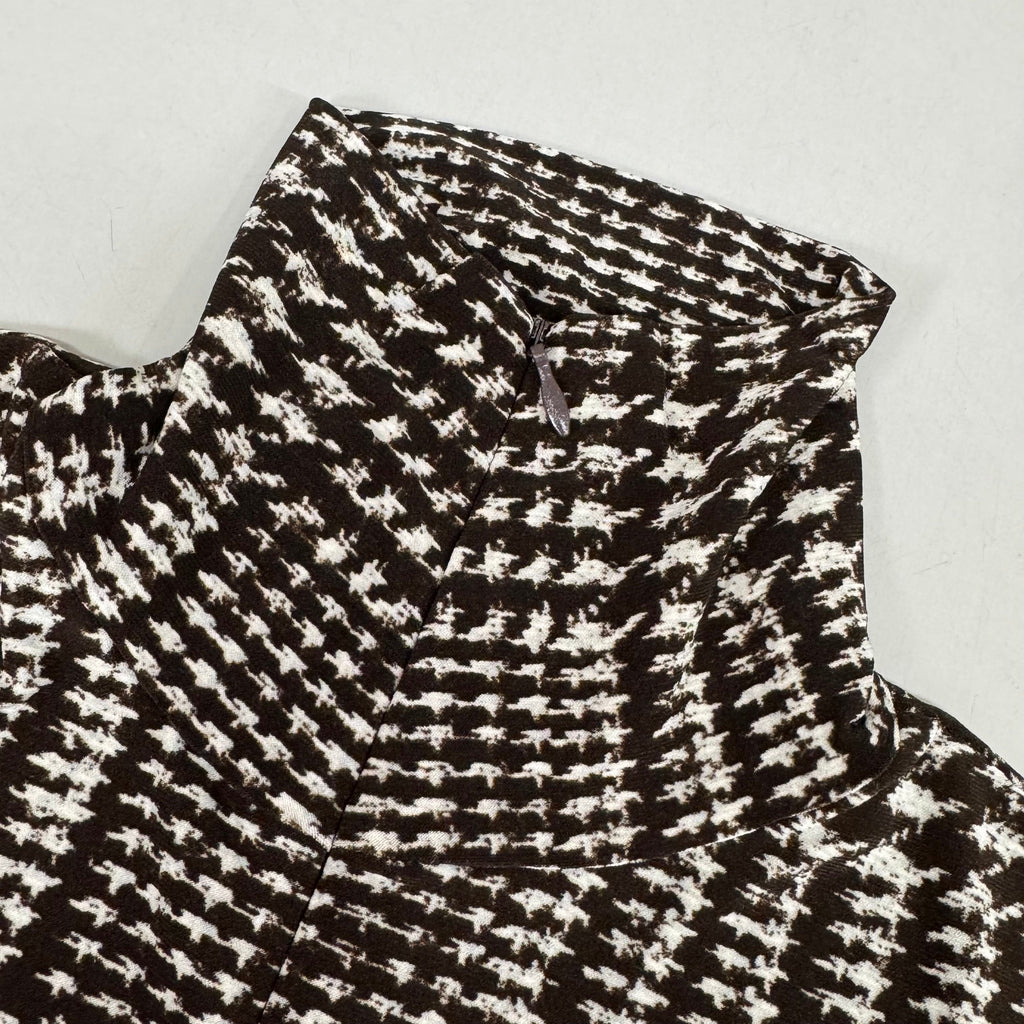 NORMA KAMALI Front Zip Slim Fit Turtle Top Women's Sz XXS/32 Chocolate Plaid Tweed