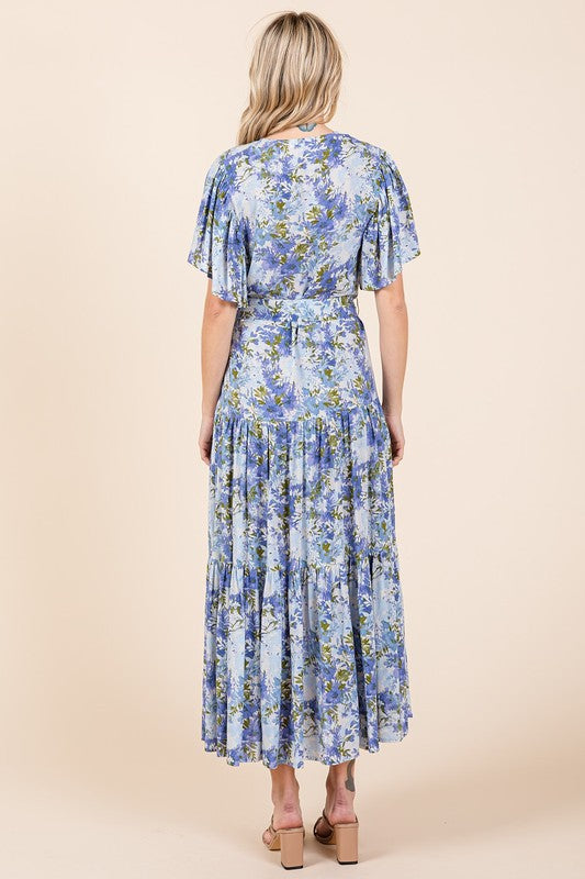 New Summer Floral Tie Waist Flutter Sleeve Tiered Dress For Women – Feminine, Elegant, Cheerful, Bohemian Chic, Flowy & Graceful