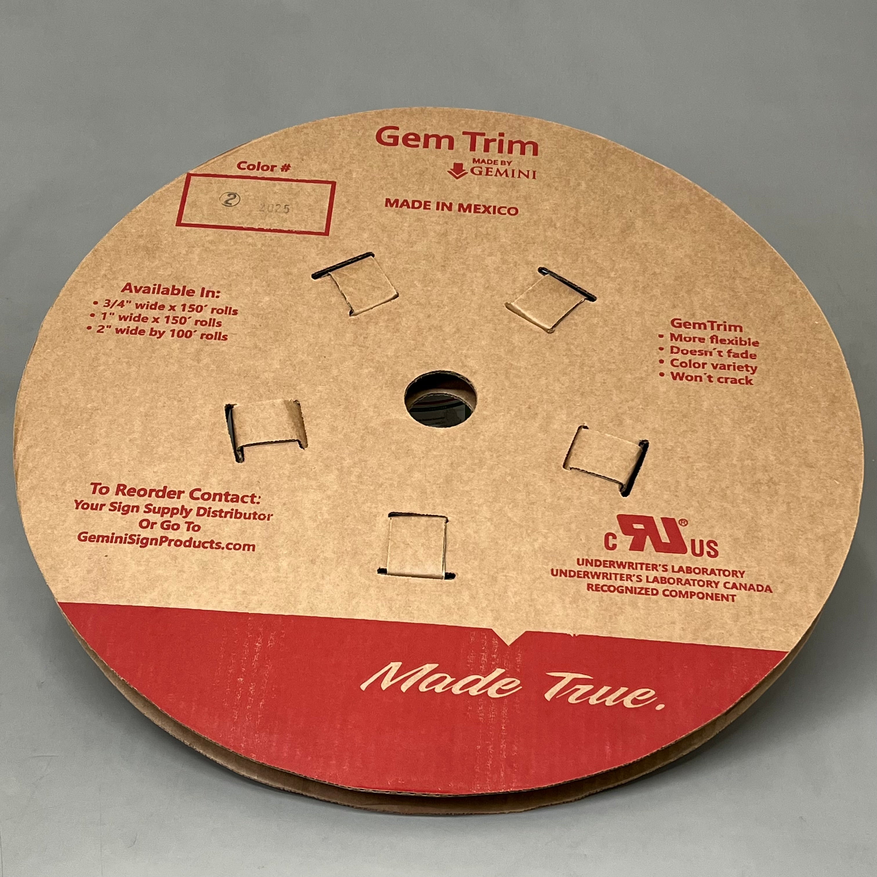 GEMINI Gem Trim Cap Increased Flexibility Easy Bond 3/4"w x 150' #2025 Black