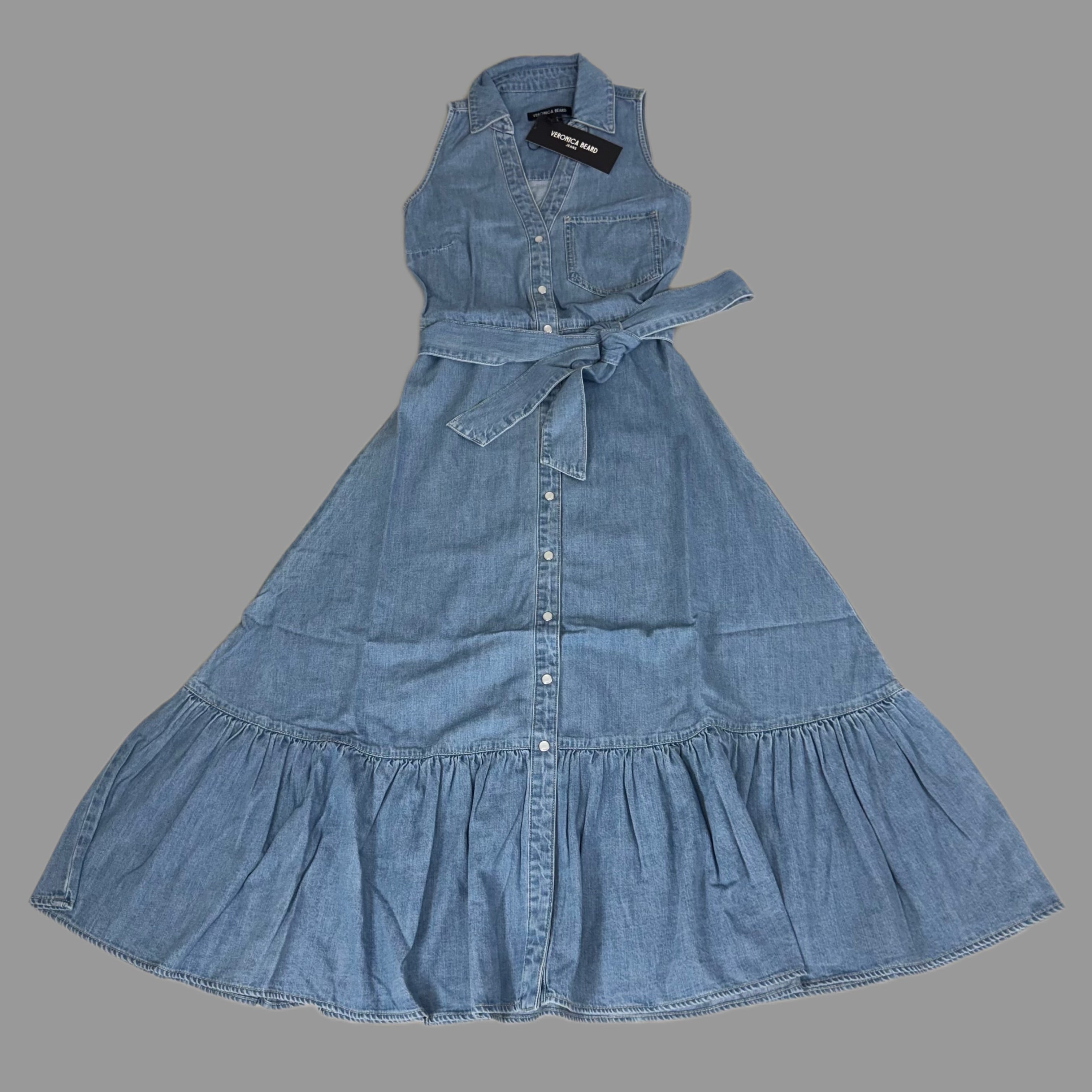 VERONICA BEARD Jeans Edwina Sleeveless Midi Dress Sz-00 Iceberg J24067101287IC