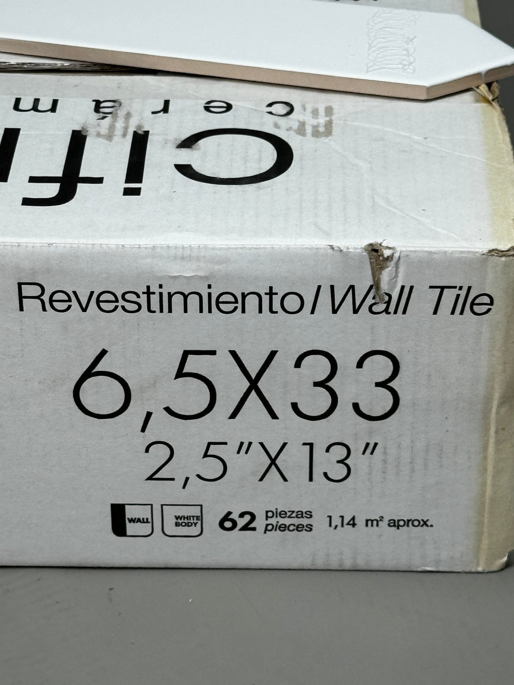 CIFRE CERAMICA Dimsey White Porcelain Stoneware 13"X2.5" Wall Tiles 62ct TONOR14