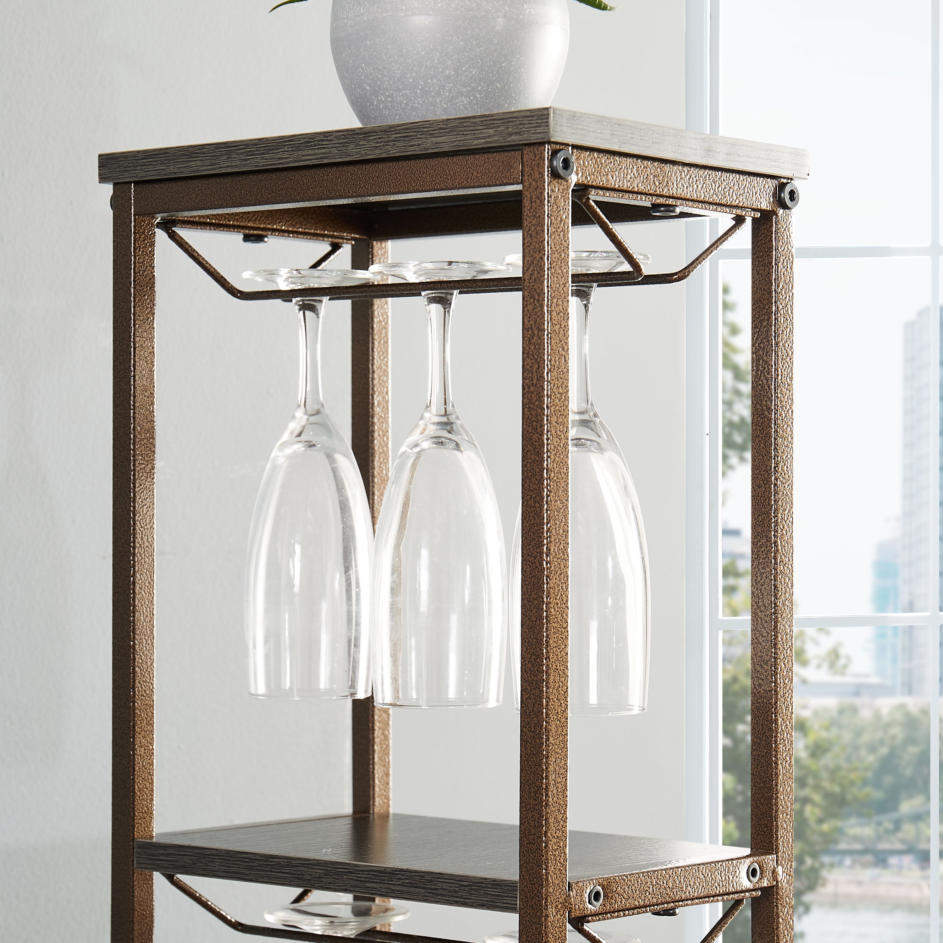 Grey 11 bottle wine grill, 5-layer independent wine rack, with hanging glass rack and storage rack for home wine storage