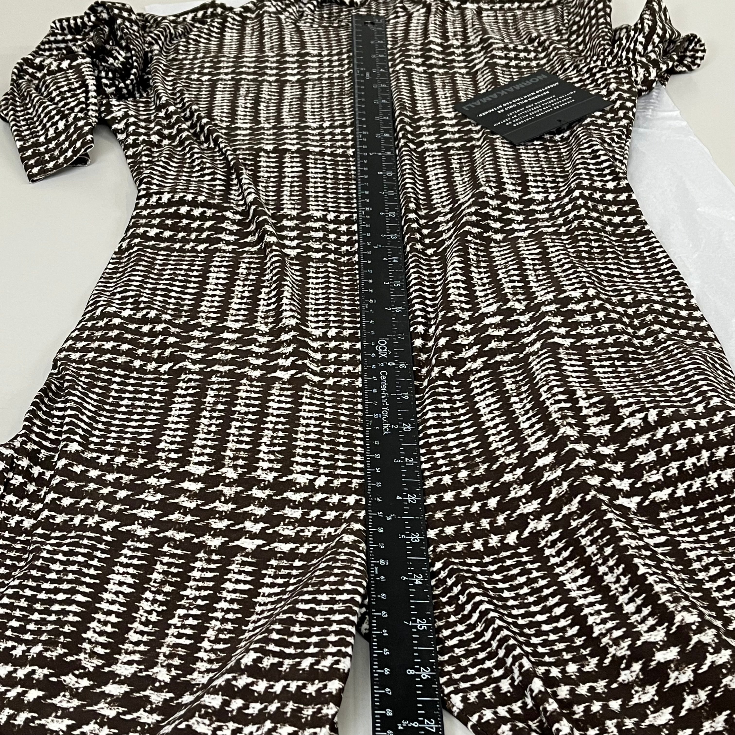 NORMA KAMALI Sleeve Open Back Catsuit Footsie Women's Sz M/38 Chocolate Plaid