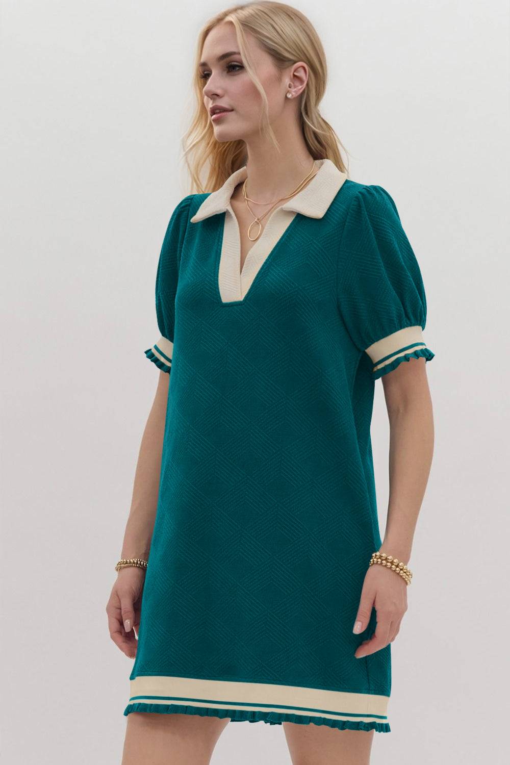 Trendy Contrast Short Sleeve Mini Dress Soft & Comfortable Casual Dress for Women