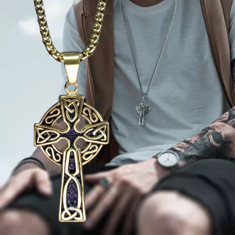 Spiral Cross Pearl Chain Necklace Titanium Steel Retro Pendant