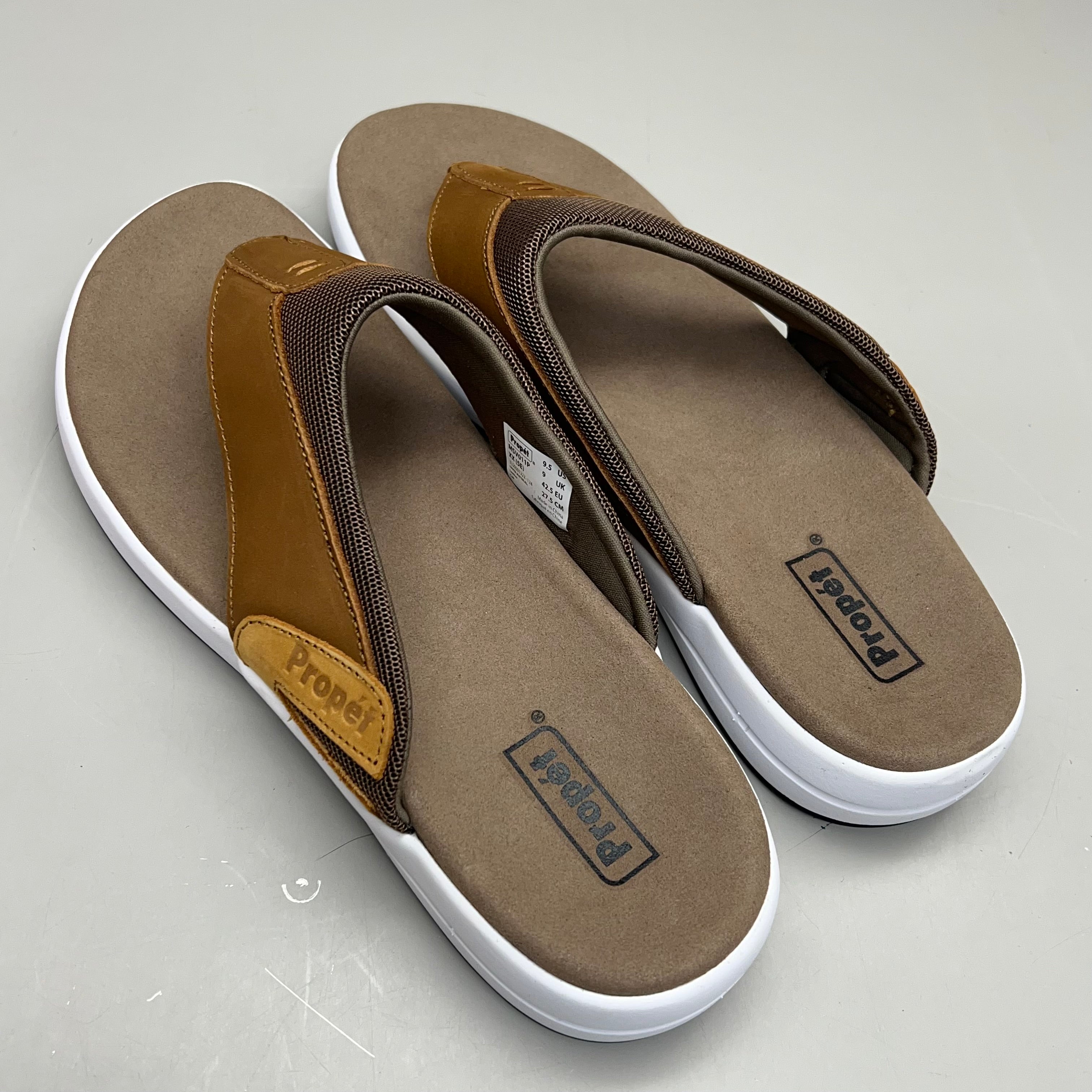 PROPET Easton Cushion Flip Flop Sandal Leather Men's Sz 9.5 XX(5E) Tan MSV011P